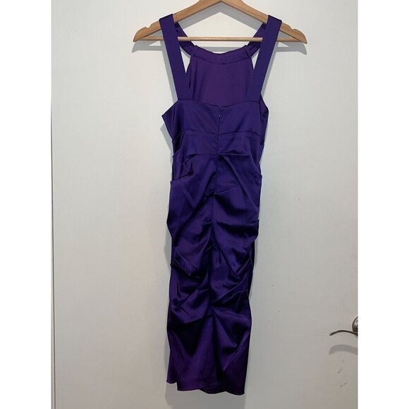 Xscape Petite Purple Satin Halter-Style Ruched Cocktail Dress Size 4 - Picture 3 of 8